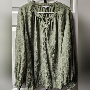 Rose & Olive Olive Green Textured Blouse